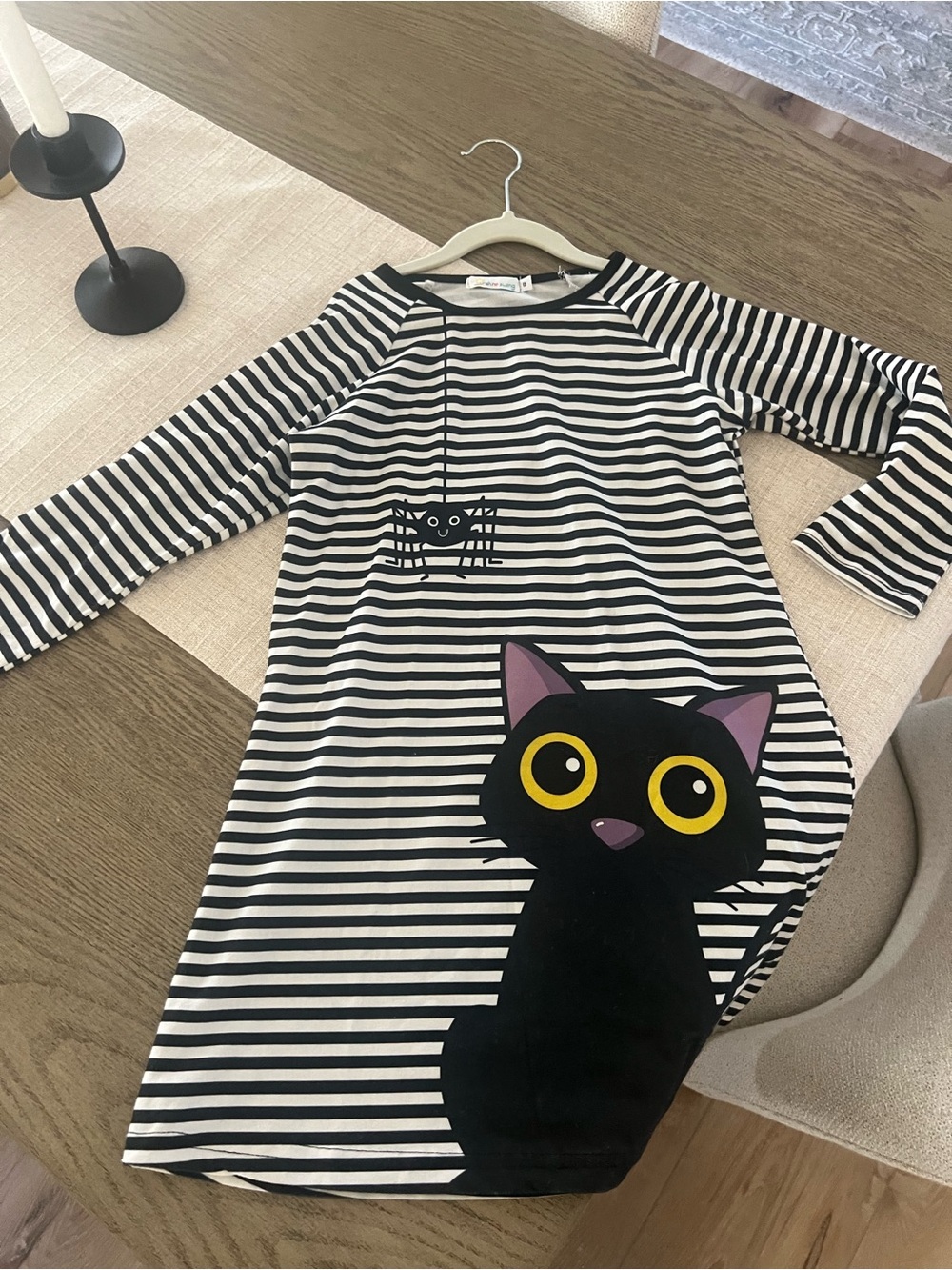 SUNSHINE SWING Black and White Striped Halloween Cat & Spider Dress